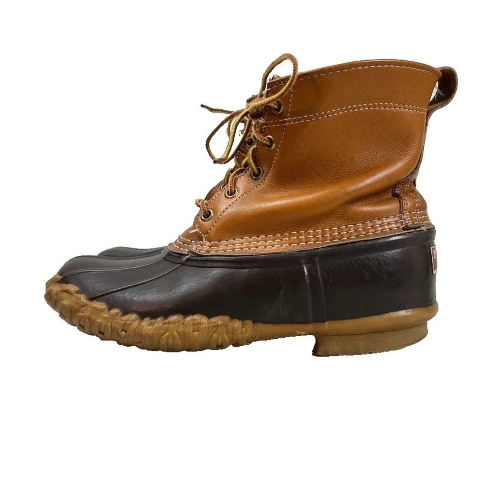 LL Bean Bean Boots Mens 9 M Leather Brown Rubber Waterproof‎ Made USA Duck VTG